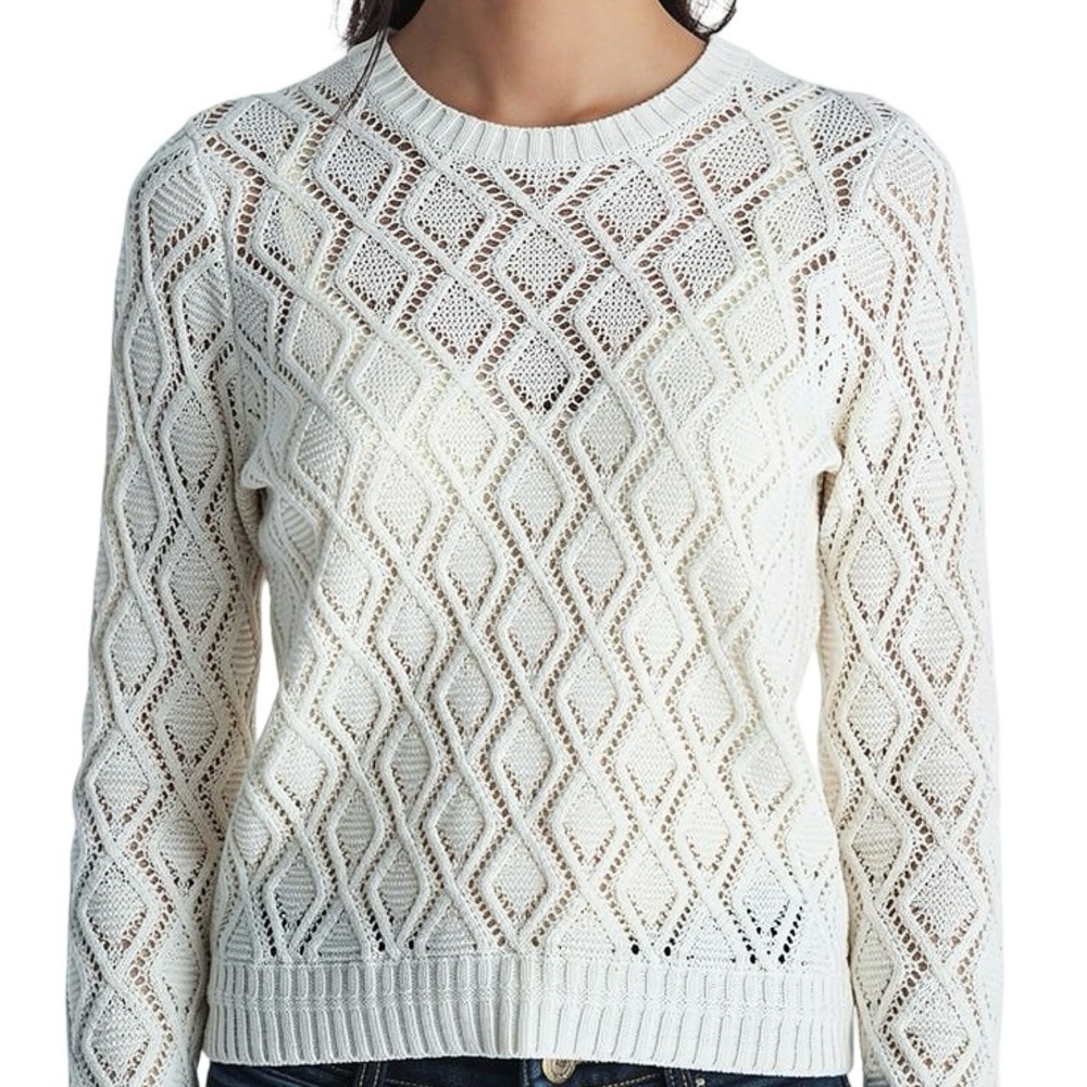 LOFT Cream Diamond Knit Sweater Petite